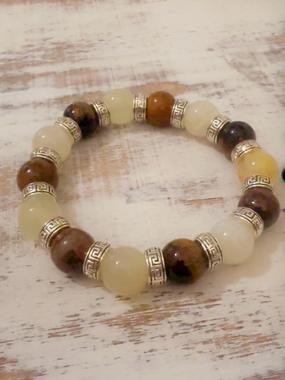 Multicolor Natural Stone Beaded Stretch Bracelet with Silver Accents